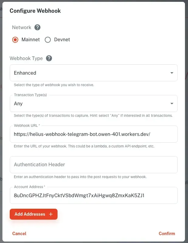 Helius webhook 설정