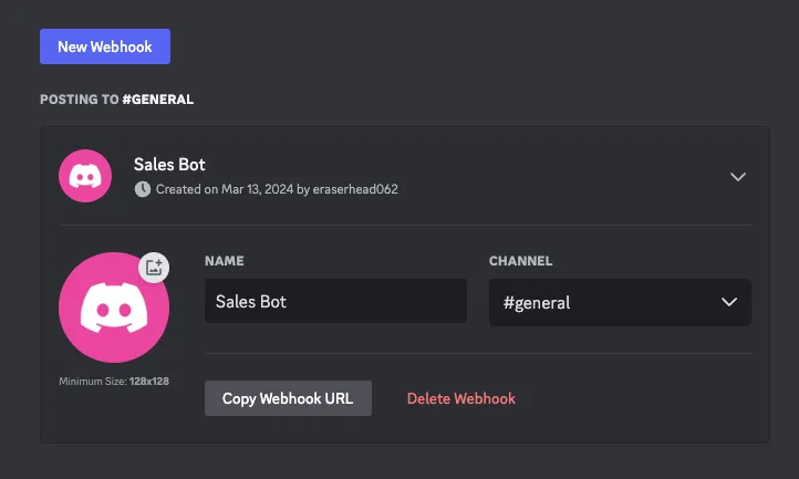새 webhook