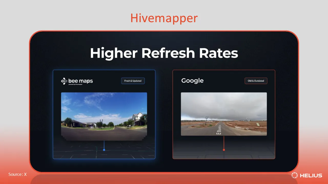 Hivemapper Bee Maps 与 Google Maps 对比
