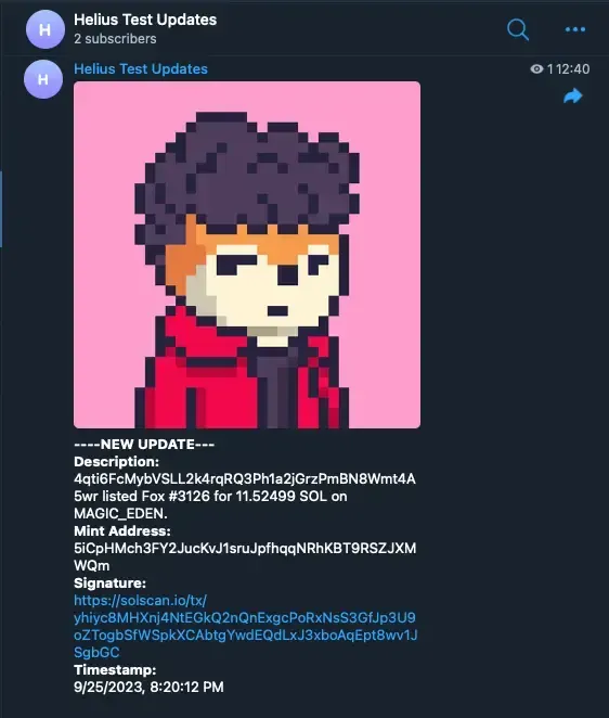 업데이트를 전송하는 Telegram 봇.
