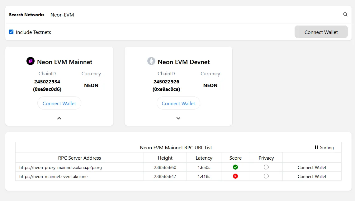 Expand the card details to view the available RPC endpoints