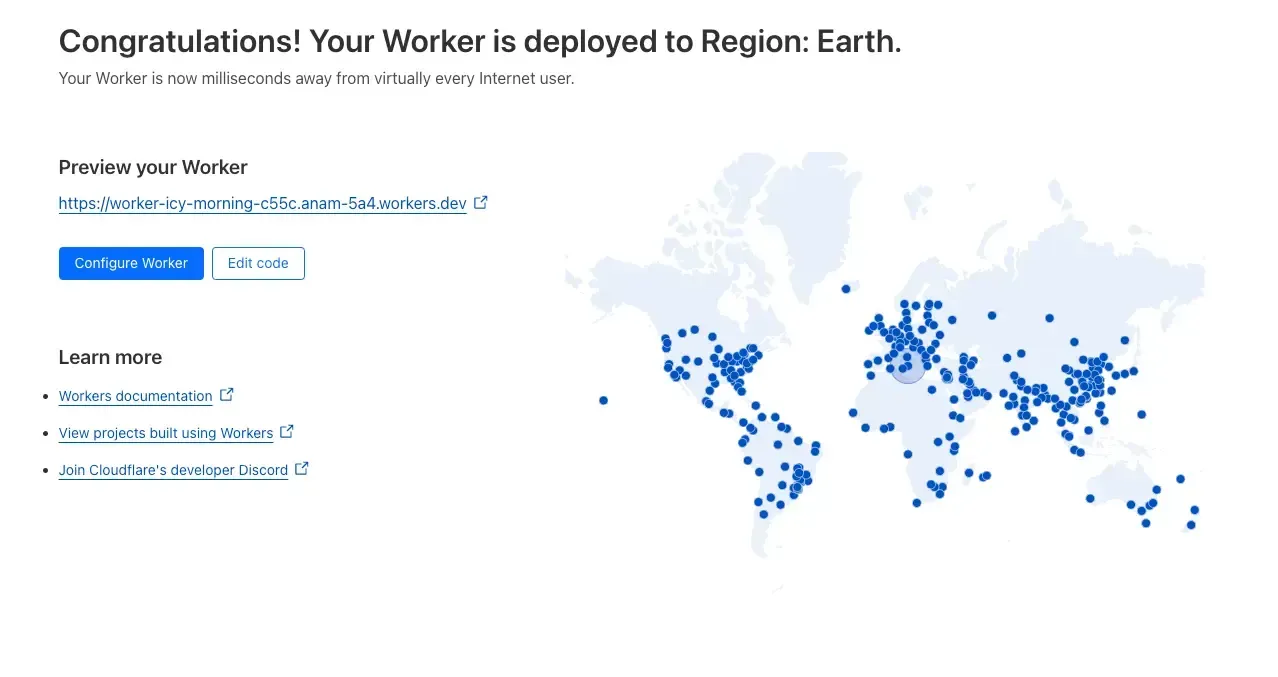 Worker가 성공적으로 배포됨