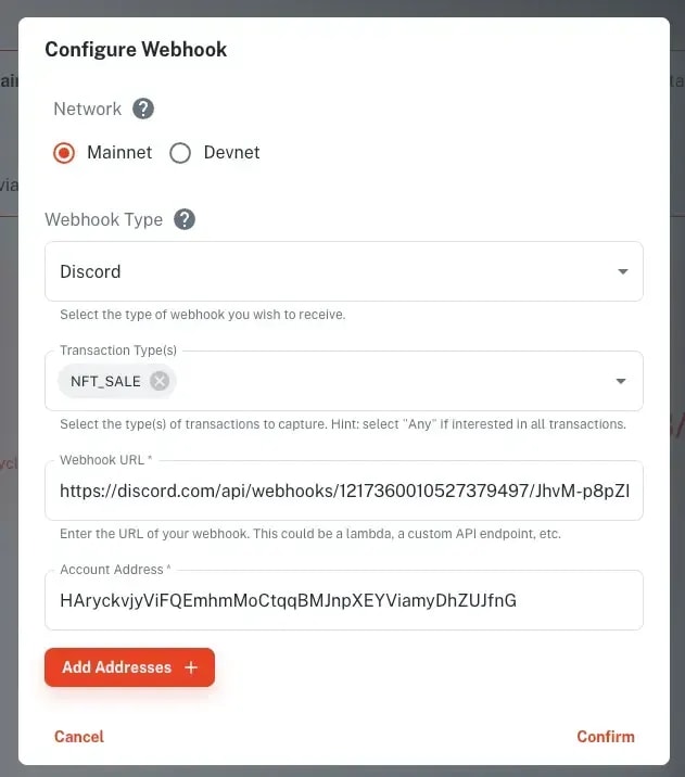 Configuration for Webhook