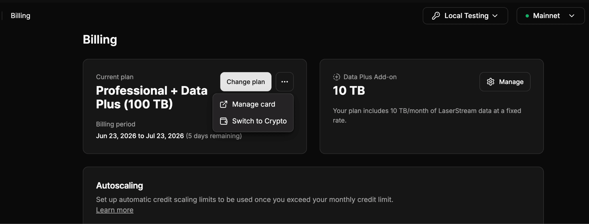 Helius Billing UI