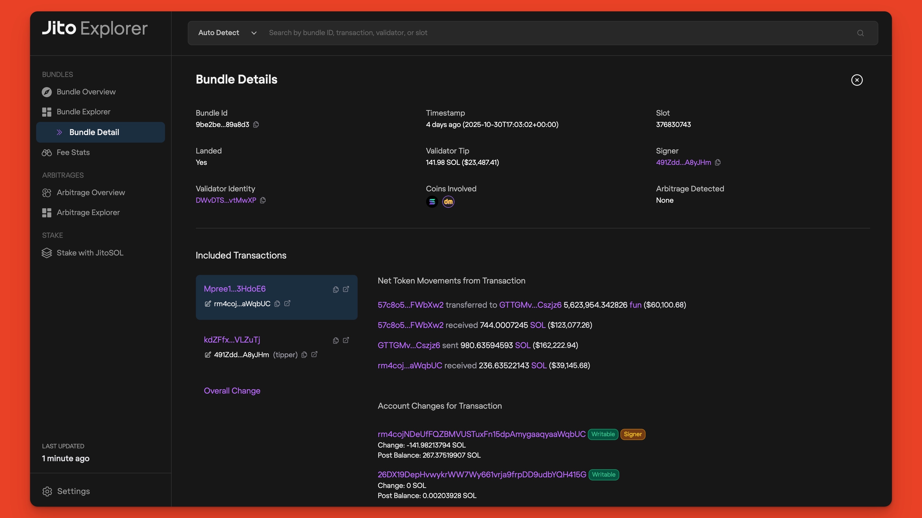 Jito's MEV bundle explorer for Solana