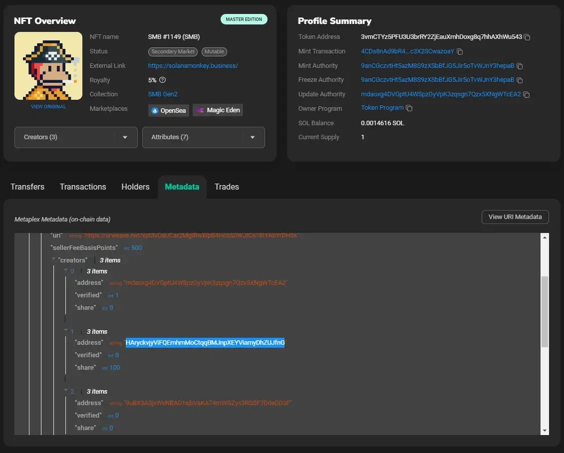 NFT metadata example