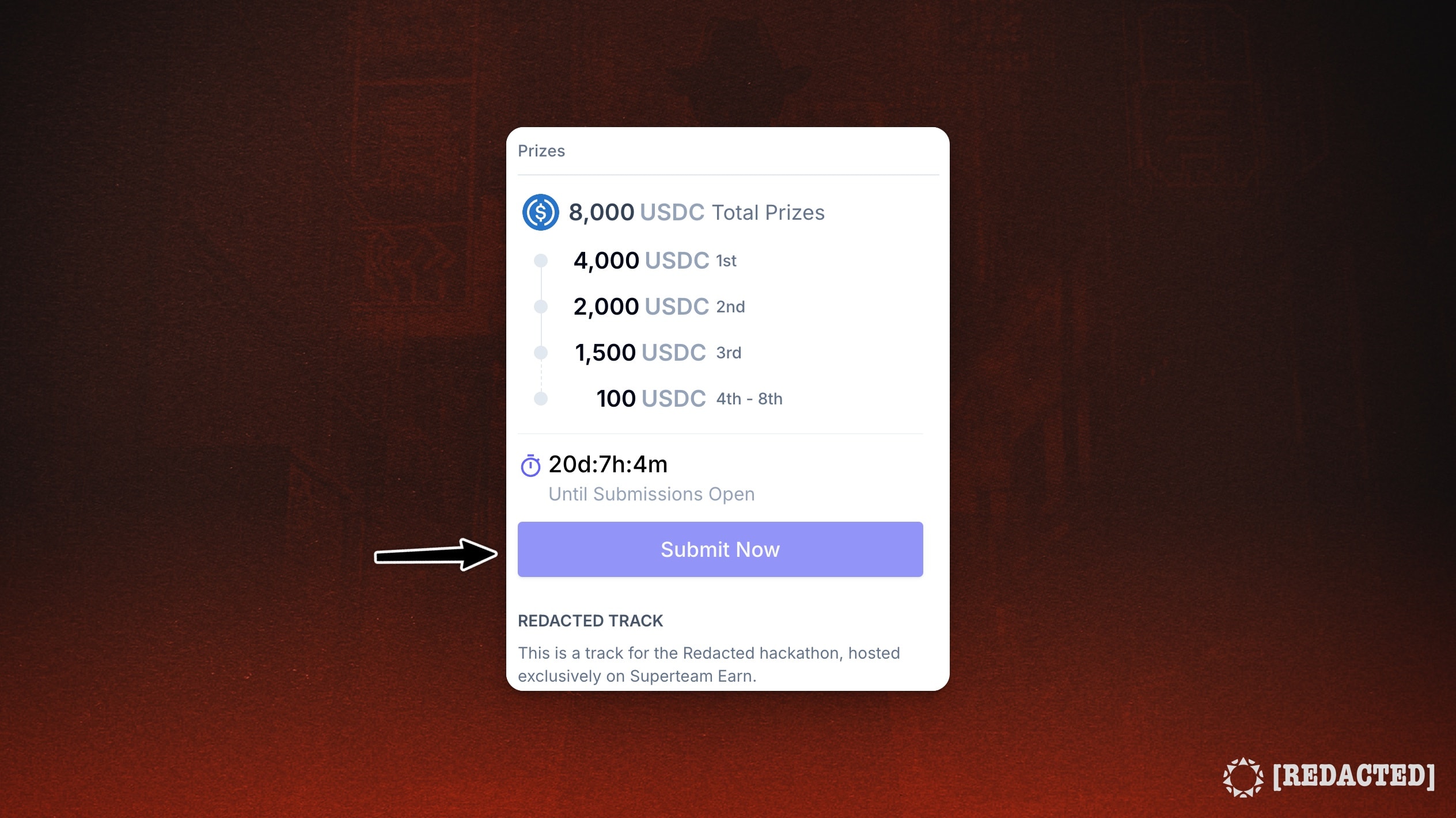 redacted hackathon submission button