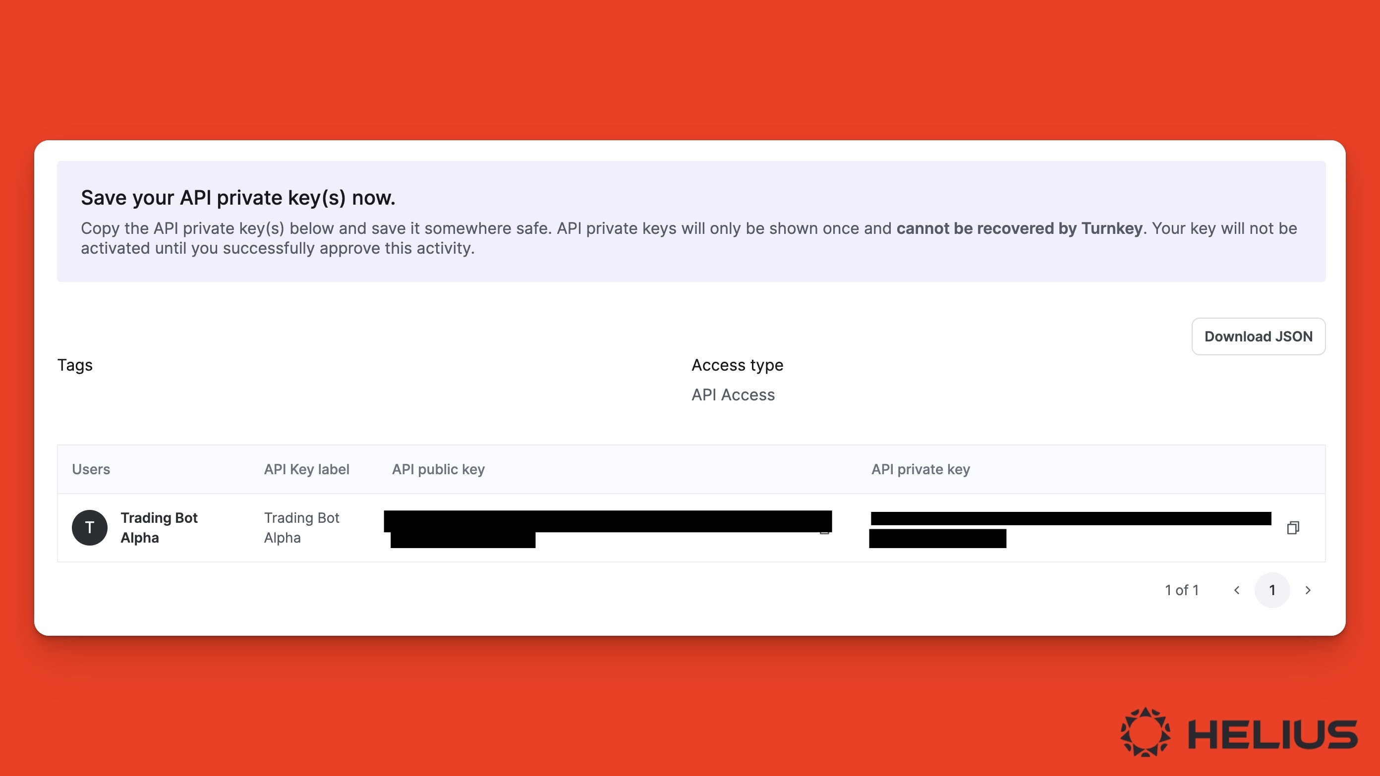 Copy the API private key and save it somewhere safe.