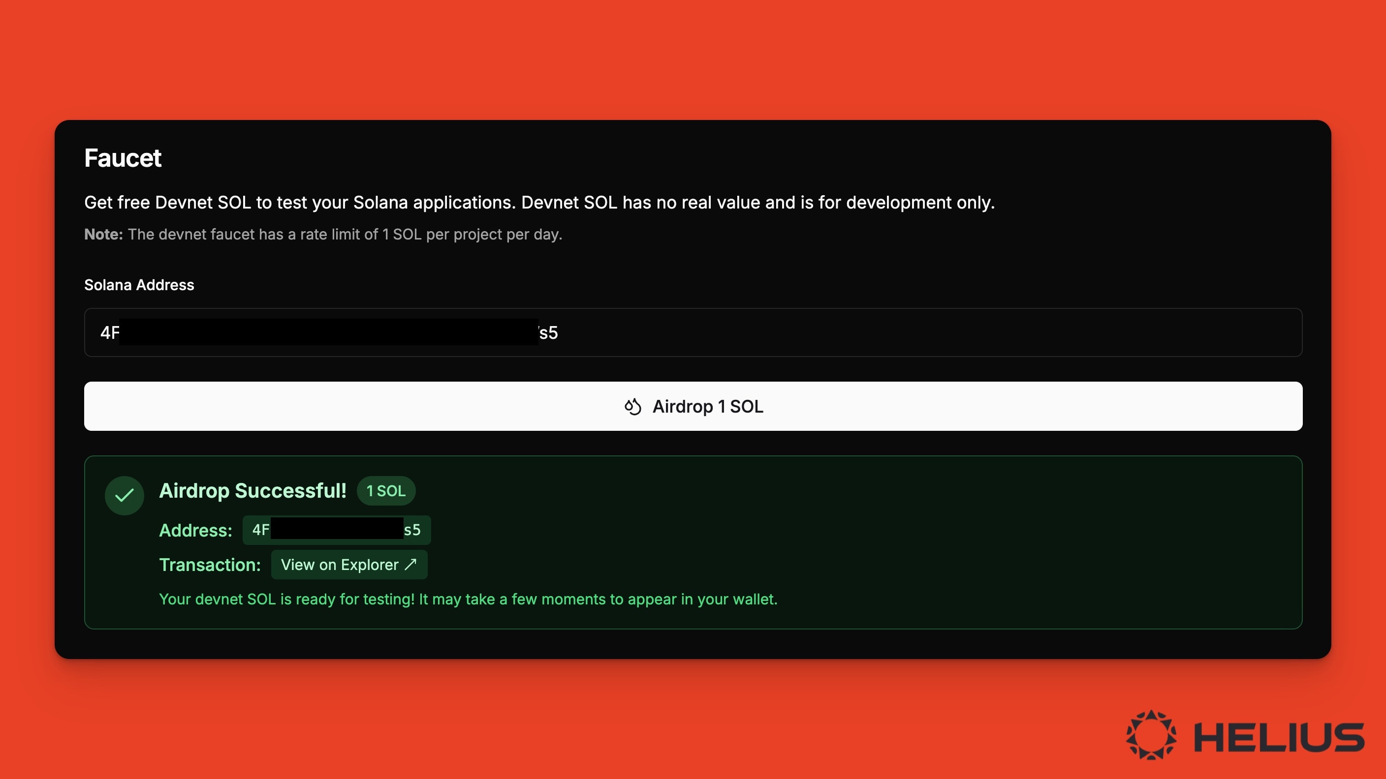 use helius's solana devnet faucet