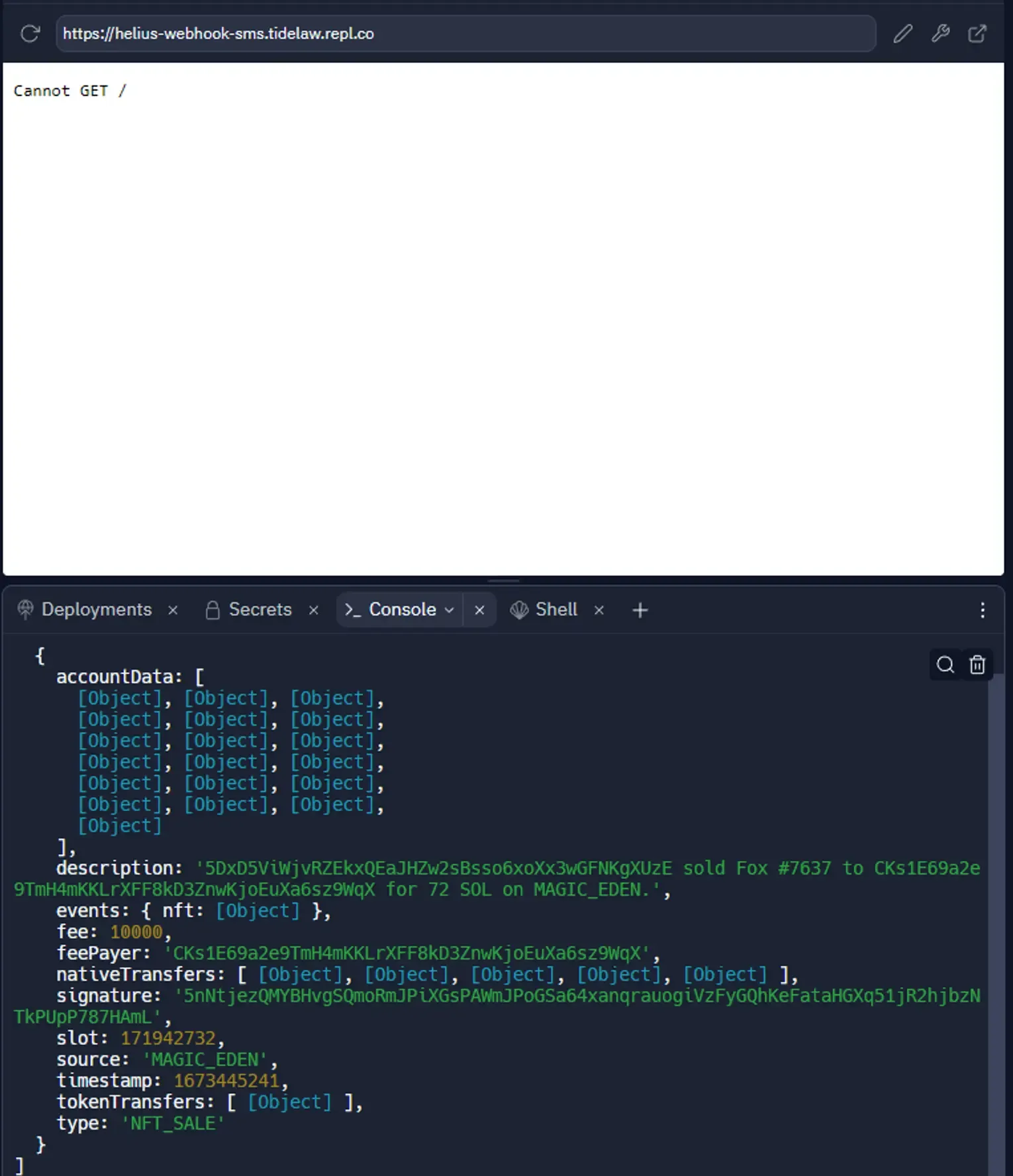 Webhook return