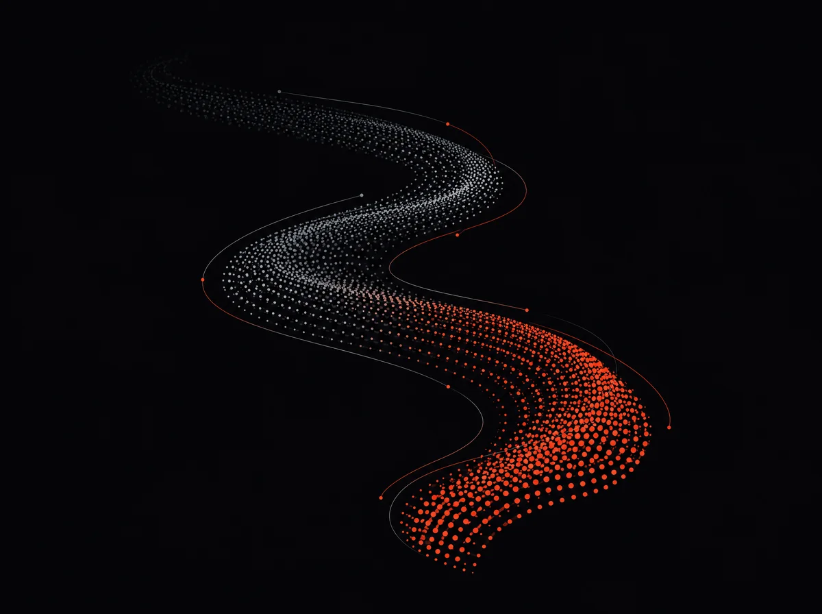 A ribbon of data points turning orange as it reaches real time